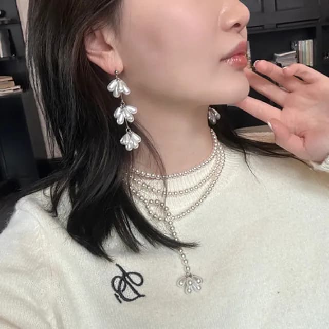 【KT DADA】情人節禮物 耳環 耳夾耳環 飾品 耳環 項鍊 串珠 珍珠 女生耳環 項鍊女 韓風 花朵 珍珠項鍊 垂墜
