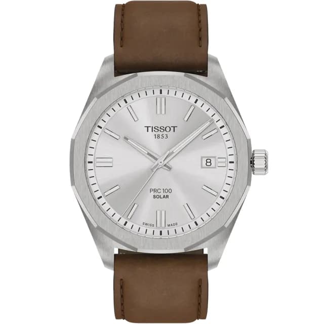 【TISSOT 天梭 官方授權】PRC 100 Solar T151.422.16.031.00 太陽能皮帶手錶 銀 送禮 推薦(T1514221603100)