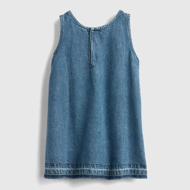 【GAP】女幼童裝 Logo刺繡圓領無袖牛仔洋裝-中度水洗(778359)