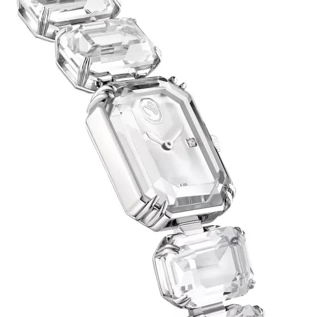【SWAROVSKI 施華洛世奇】八角切割水晶腕錶 白色方形錶 時尚穿搭 母親節禮物推薦(5621173)