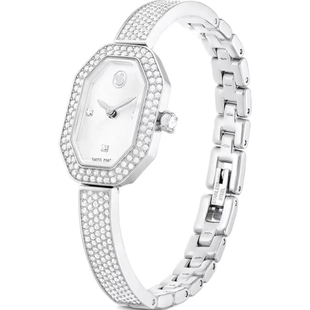 【SWAROVSKI 施華洛世奇】Dextera Bangle 多邊形方錶 精緻女錶 母親節優惠 禮物推薦30.5x19mm(5672977)