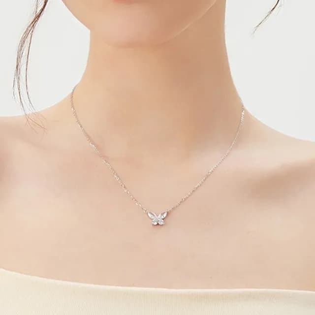 【LEEHER】女生/項鍊/蝴蝶項鍊/鋯石項鍊/飾品/銀飾/鎖骨鏈/s925純銀/蝴蝶吊墜/吊墜項鍊/韓版項
