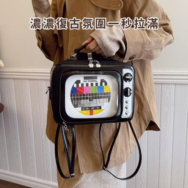 【甜妹酷風】復古電視機造型雙肩包(痛包 穿搭 娃包 書包 肩背包 單肩包 生日禮物 手提包 後背包