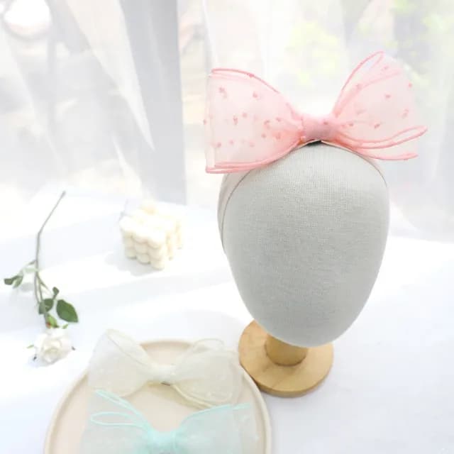 【橘魔法】點點紗質蝴蝶結鬆緊髮帶(花童 髮飾 禮服 全家福 攝影 髮圈 女童 兒童 童裝)