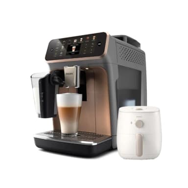 【Philips 飛利浦】LatteGo全自動義式咖啡機-曜光金(EP5544/80)＋【Philips 飛利浦】旋鈕式海星氣炸鍋3.7L-