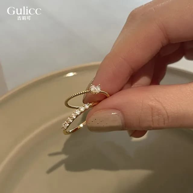 【Gulicc】戒指 輕奢方晶 愛心 雙戒(雙11 聖誕節 生日 造型戒 食指戒 尾戒 禮物)