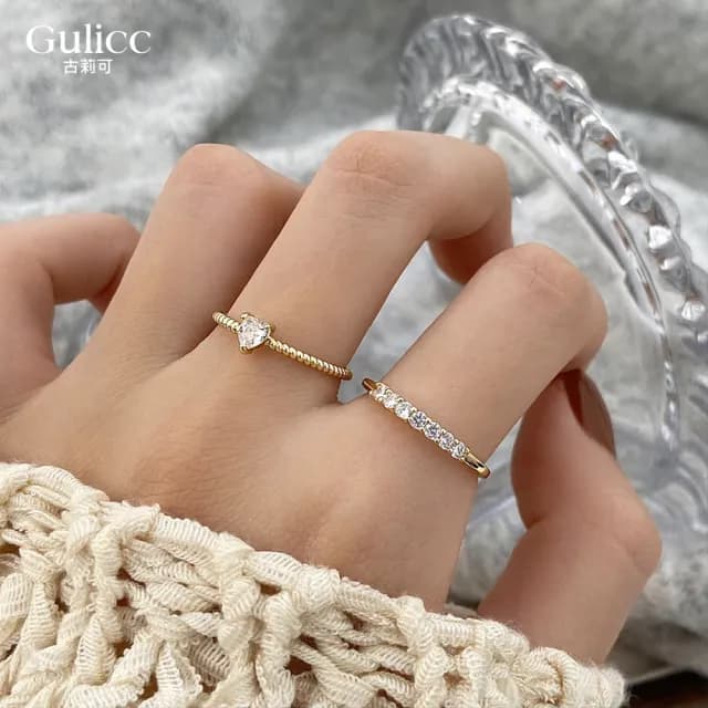 【Gulicc】戒指 輕奢方晶 愛心 雙戒(雙11 聖誕節 生日 造型戒 食指戒 尾戒 禮物)