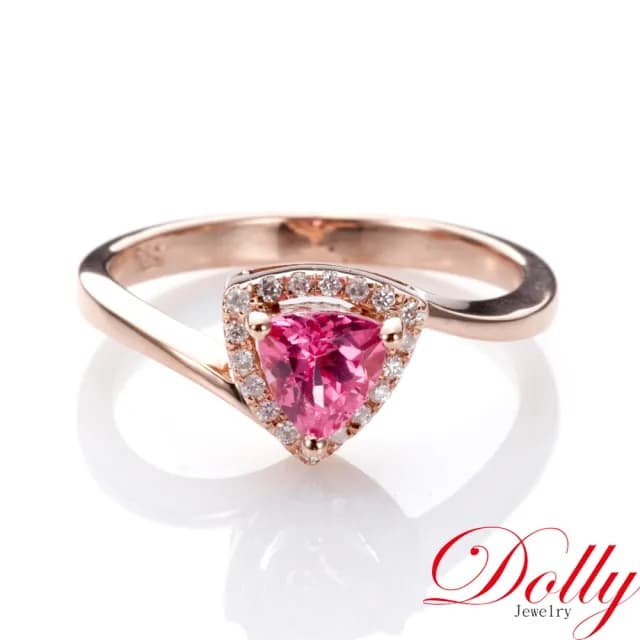 【DOLLY】14K金 無燒豔彩霓虹尖晶石玫瑰金鑽石戒指-003(母親節 長輩送禮 交換禮物首選)