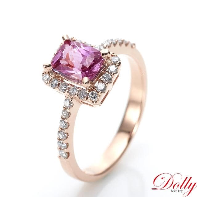 【DOLLY】買一送一 1克拉 無燒斯里蘭卡艷彩粉色藍寶石18K玫瑰金鑽石戒指-012(情人節 交換禮物首選)