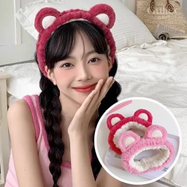 【Golicc】髮帶 可愛草莓熊 毛絨洗臉髮箍(618 七夕 情人節 生日 髮飾 頭飾 鯊魚夾 抓夾 禮物)
