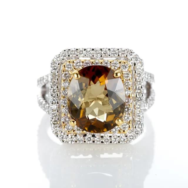 【DOLLY】4克拉 天然碧璽14K金鑽石戒指(母親節 長輩送禮 交換禮物首選)