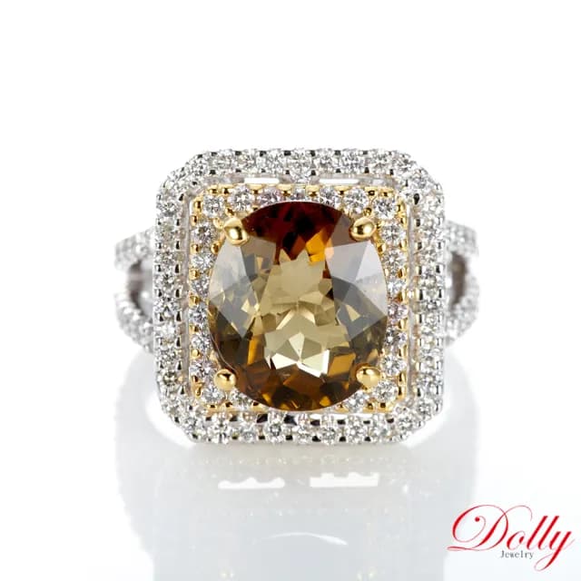 【DOLLY】4克拉 天然碧璽14K金鑽石戒指(母親節 長輩送禮 交換禮物首選)