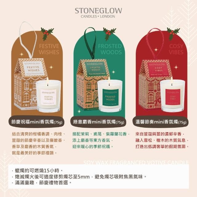 【STONEGLOW】溫馨祝福mini 香氛燭嘗鮮組(香氛燭75g+身體乳30mL)