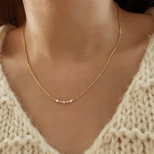 【CReAM】Hilary S925純銀耀眼五鑽石鋯石女項鍊金/銀(生日 禮物 送禮 禮盒)