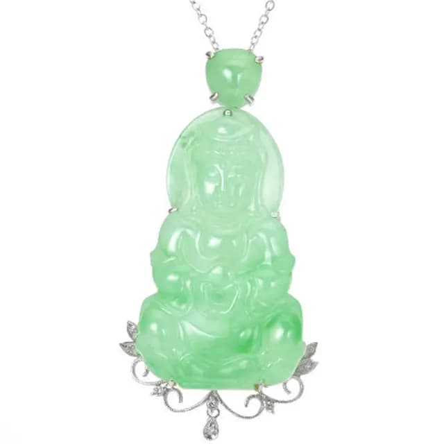 【DOLLY】14K金 緬甸冰芙蓉種A貨翡翠觀音鑽石項鍊(母親節 長輩送禮 交換禮物首選)