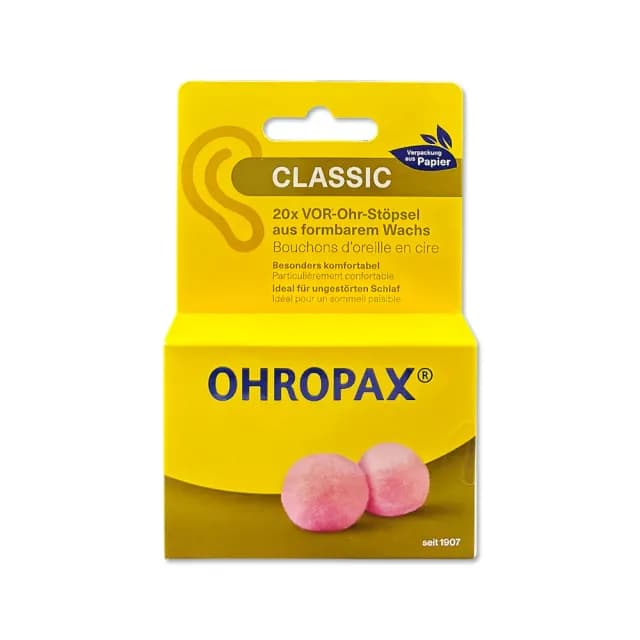 【德國OHROPAX安耳悠】Classic柔軟蠟質溫度塑型貼耳式隔音耳塞10對/黃盒(降噪規格CE歐盟認證靜音保護聽力)