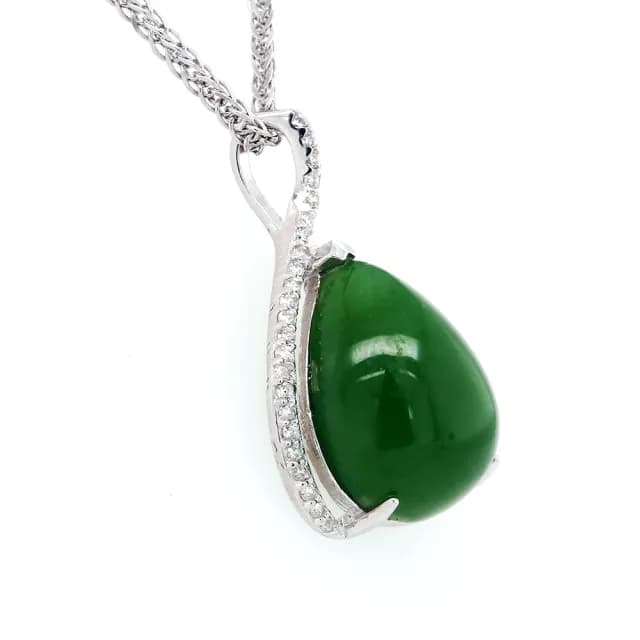 【BRILLMOND JEWELRY】16MM 頂級完美水滴天然和闐碧玉墜(翠綠無黑點)
