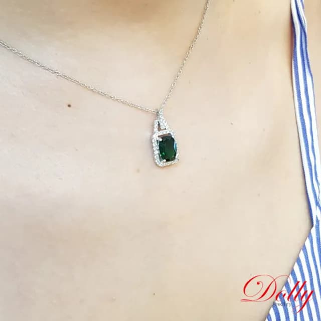【DOLLY】1克拉 天然沙佛萊石18K金鑽石項鍊(母親節 長輩送禮 交換禮物首選)