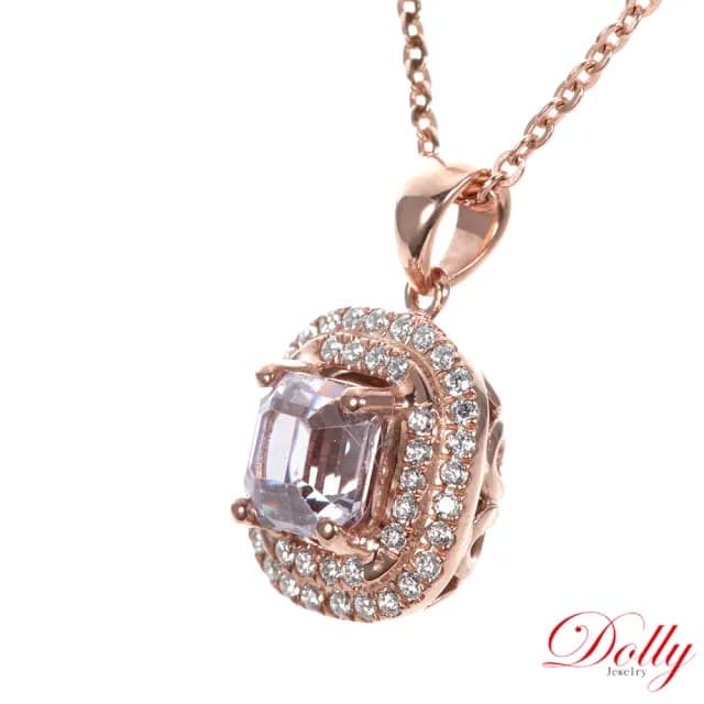 【DOLLY】1克拉 無燒斯里蘭卡蓮花藍寶石18K玫瑰金鑽石項鍊-002(母親節 長輩送禮 交換禮物首選)