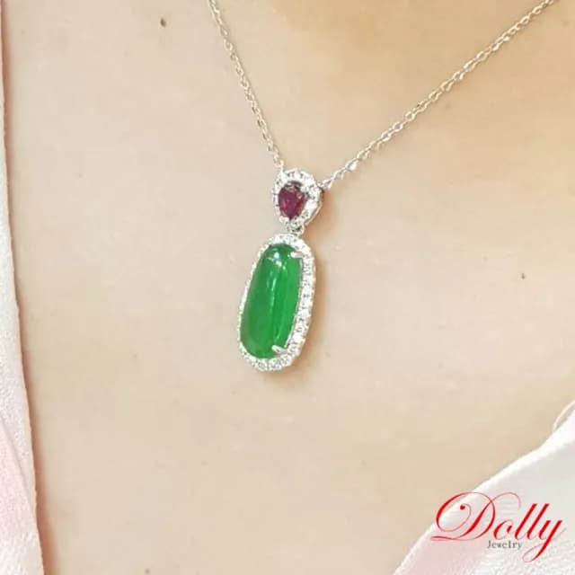 【DOLLY】18K金 緬甸木拿艷綠A貨翡翠鑽石戒指(母親節 長輩送禮 交換禮物首選)