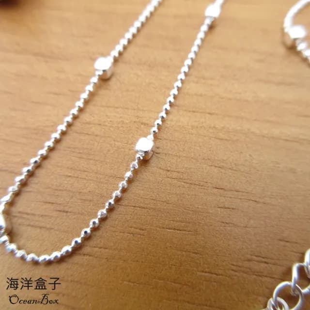 【海洋盒子】38+5.5cm。閃亮間隔幾何小方塊925純銀項鍊.單鍊(女用單戴鍊)