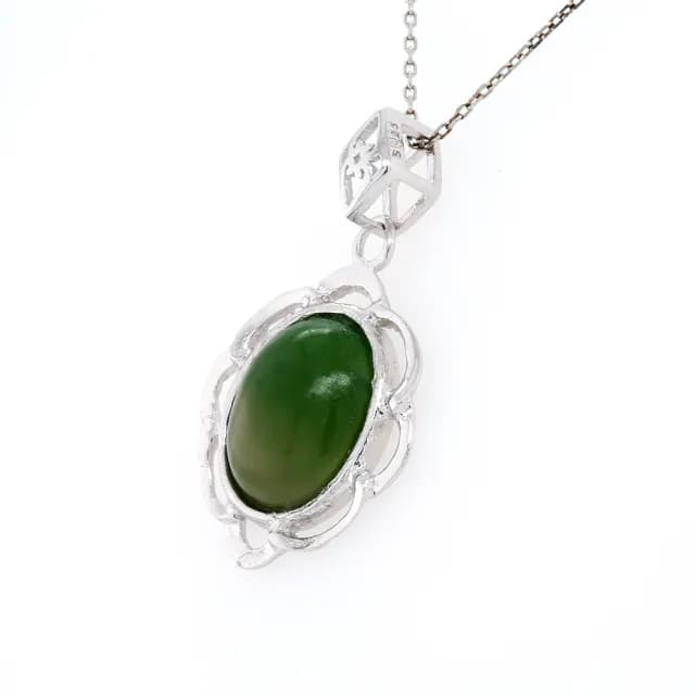 【BRILLMOND JEWELRY】12MM 山水畫天然和闐碧玉墜 925銀台(主石12MM X 10MM)