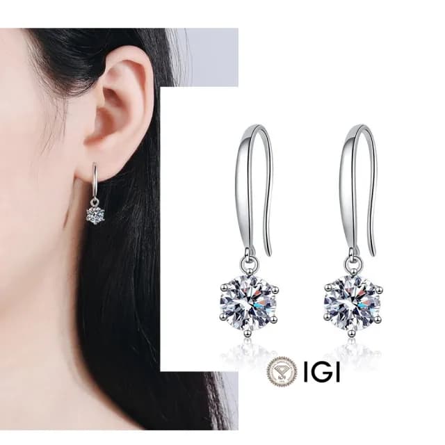 【Luster】情人節禮物!IGI 50分 D VS 培育鑽 純銀 鑽石耳環 耳勾(IGI培育鑽石X2總重1.00ct)