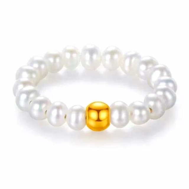 【Penny珮妮】黃金999轉運金珠珍珠彈力繩戒指指環(母親節 送女友 交換禮物  生日禮 情人節 尾牙 新年 結婚)