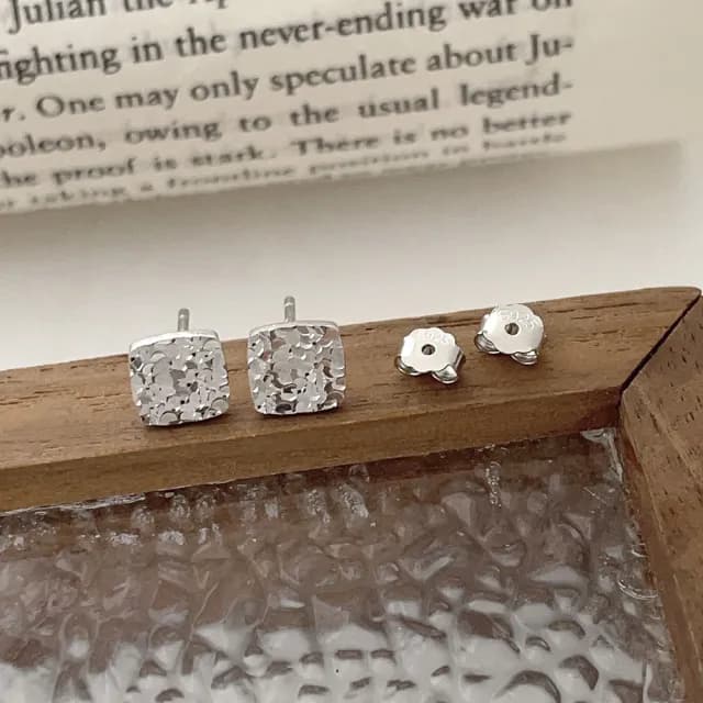 【MoonDy】情人節禮物 七夕 飾品 耳環 女生耳環 純銀耳環 方塊耳環 穿搭配件 個性耳環 歐美耳環 耳釘 高級