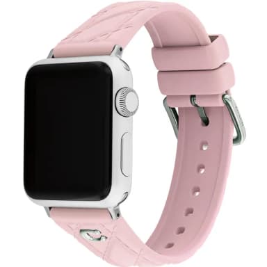 【COACH】Apple Watch 錶帶 38/40/41mm適用 粉紅色菱格紋矽膠錶帶 禮物 送禮(不含手錶)