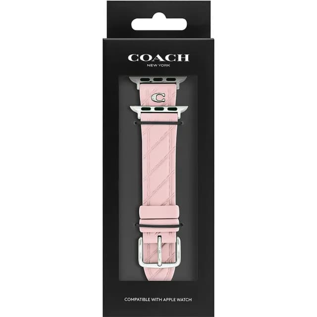 【COACH】Apple Watch 錶帶 38/40/41mm適用 粉紅色菱格紋矽膠錶帶 禮物 送禮(不含手錶)