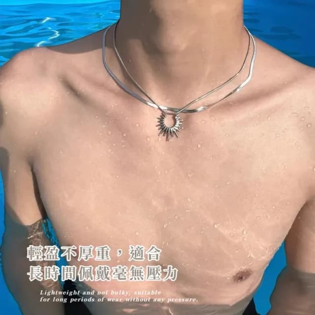 【質感生活】鈦鋼雙層太陽花項鍊(疊帶 不掉色 蛇骨鏈 男女通用 外出 穿搭 拍照 旅行 禮物 飾品 首飾)
