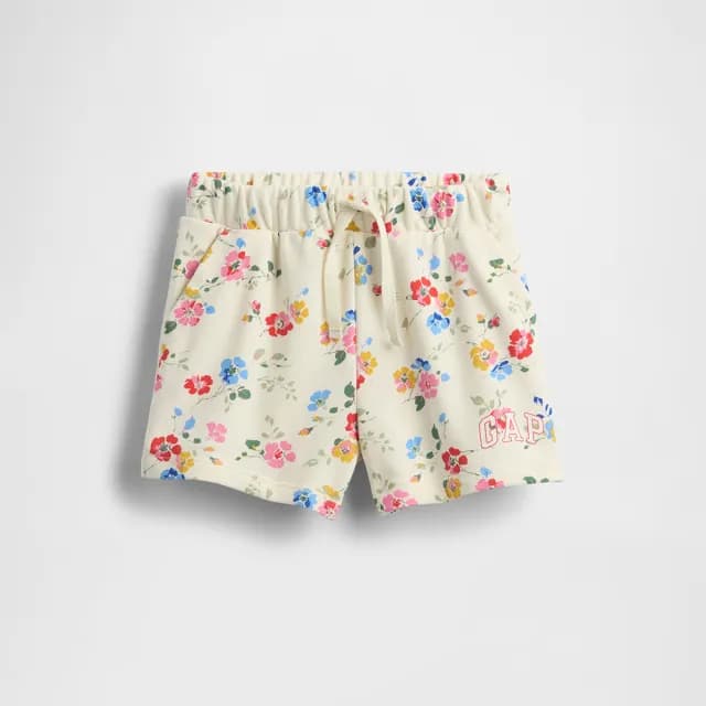 【GAP】女幼童裝 Logo印花抽繩鬆緊短褲-米白色(770400)