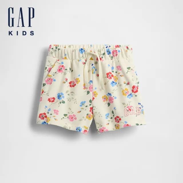 【GAP】女幼童裝 Logo印花抽繩鬆緊短褲-米白色(770400)