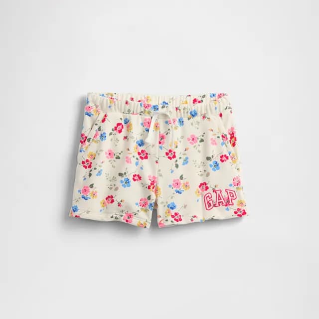【GAP】女童裝 Logo刺繡抽繩鬆緊短褲-白底印花(781860)