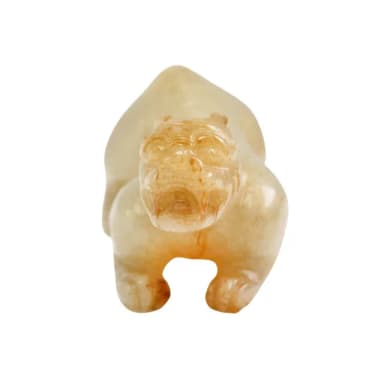 【漢石齋】情人節禮物 天然和田玉 瑞獸小擺件 沁色白玉(63*29*26mm)