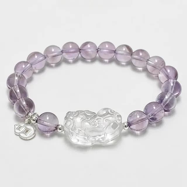 【MoonDy】雙11 貔貅手鍊 天然紫水晶 水晶手鍊 手鍊 白水晶貔貅 飾品 s925純銀 葫蘆吊墜 串珠手