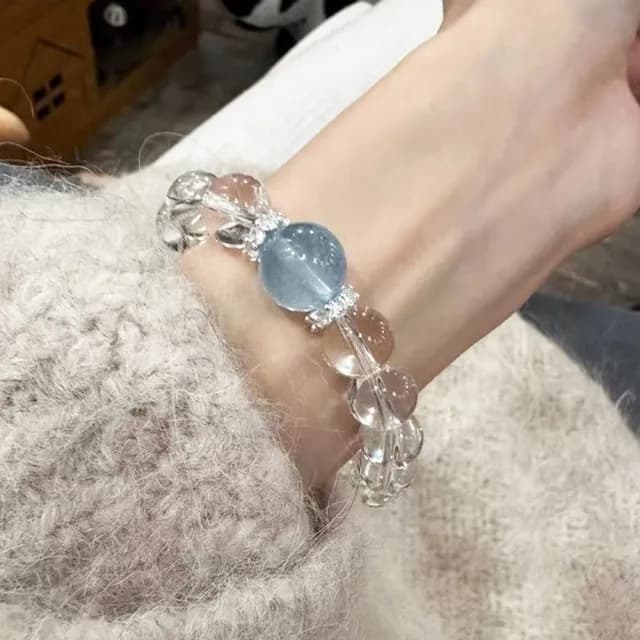 【MoonDy】雙11 水晶手鍊 海藍寶 白水晶 手鍊 飾品 串珠手鍊 手串 女生手鍊 12mm水晶 平衡磁場