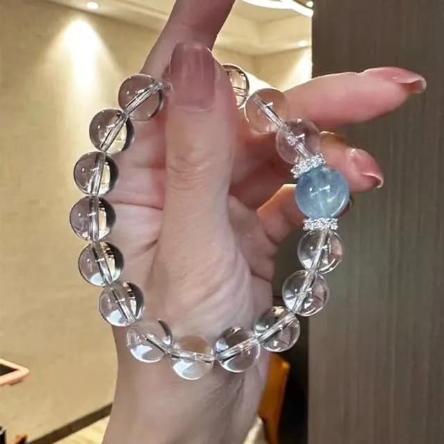 【MoonDy】雙11 水晶手鍊 海藍寶 白水晶 手鍊 飾品 串珠手鍊 手串 女生手鍊 12mm水晶 平衡磁場