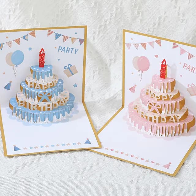 【Paper Play】生日卡片 立體賀卡/生日卡片-3D音樂彩色燈光粉嫩色系立體蛋糕造型卡片(5色任選)