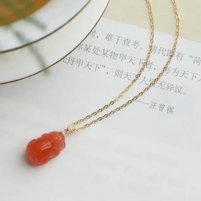 【MoonDy】飾品 項鍊 女生項鍊 紅瑪瑙項鍊 18K金 貔貅項鍊 招財項鍊 保平安 吊墜 男女通用 天然