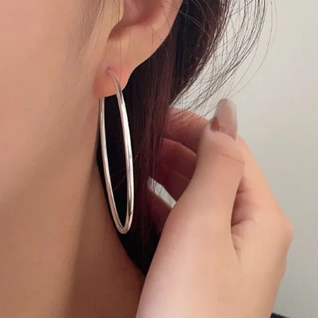【MoonDy】情人節禮物 七夕 飾品 耳環 耳環女 禮物 純銀耳環 耳圈 素面耳環 高級感 輕奢 銀色耳環 素圈 大