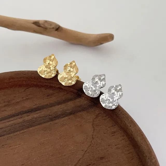 【MoonDy】飾品 耳環 女生耳環 純銀耳環 銀針 葫蘆 耳針 耳飾 耳釘 高級感 百搭 金色耳環