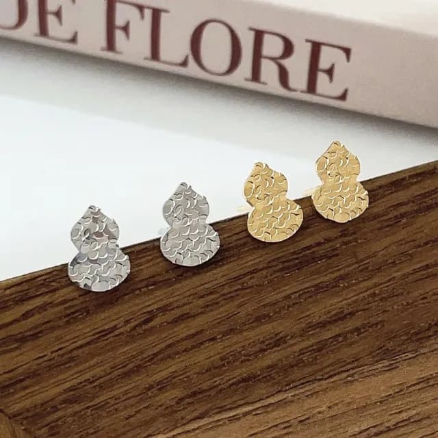 【MoonDy】飾品 耳環 女生耳環 純銀耳環 銀針 葫蘆 耳針 耳飾 耳釘 高級感 百搭 金色耳環