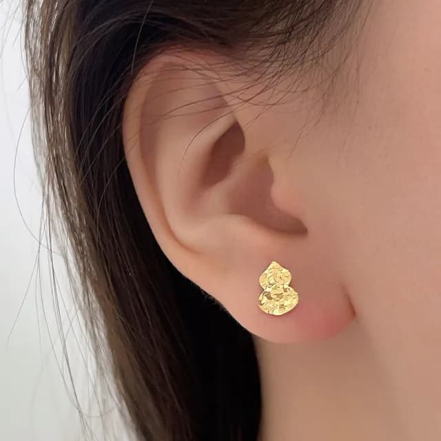 【MoonDy】飾品 耳環 女生耳環 純銀耳環 銀針 葫蘆 耳針 耳飾 耳釘 高級感 百搭 金色耳環