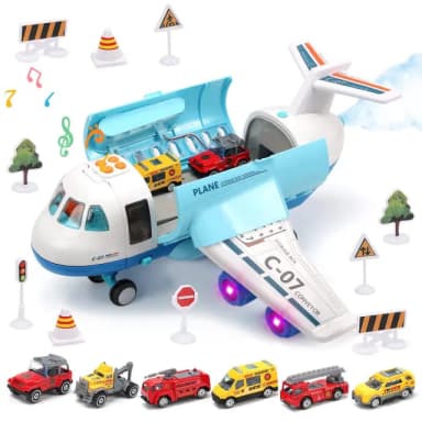 【CuteStone】聲光救援運輸噴霧飛機套裝玩具(飛機玩具 生日玩具 玩具車)