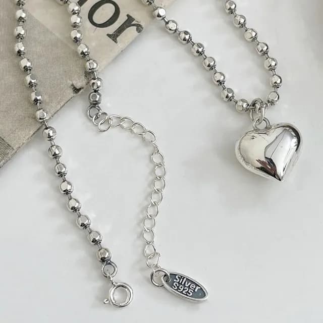 【MoonDy】飾品 項鍊 女生項鍊 愛心項鍊 韓國項鍊 純銀項鍊 S925 韓國東大門 抗敏感 簡約 百搭