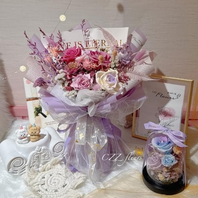 【喜滋滋】氣質仙氣紫愛妳永生花花束(情人節花束/生日禮物/告白花束/週年紀念/畢業花束/520)