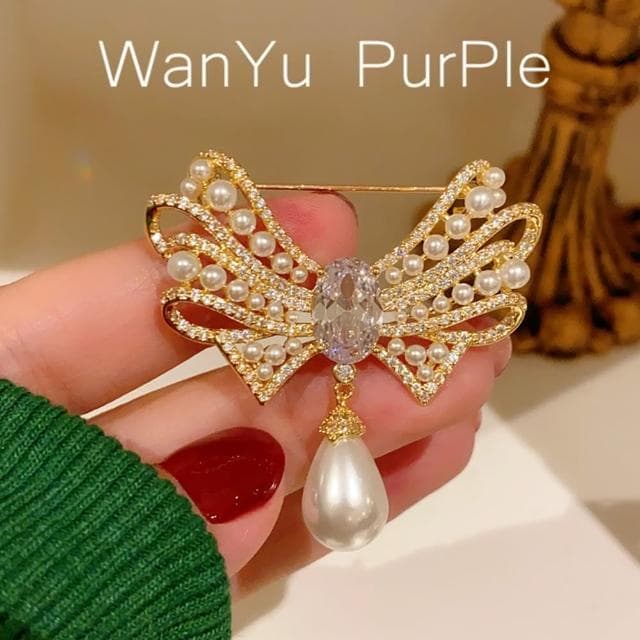 【巴黎精品】現貨出清 不退換 鋯石胸針蝴蝶結別針(珍珠微鑲法式復古生日情人節禮物女飾品2色a1ah25)