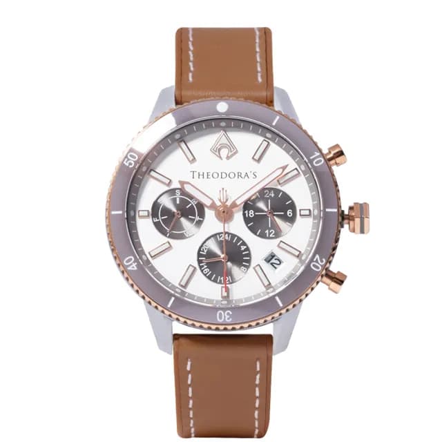 【THEODORA’S 希奧朵拉】(小錶面)水行俠夜光潛水手錶-真皮矽膠錶帶(潛水錶 真三眼計時 陶瓷圈)